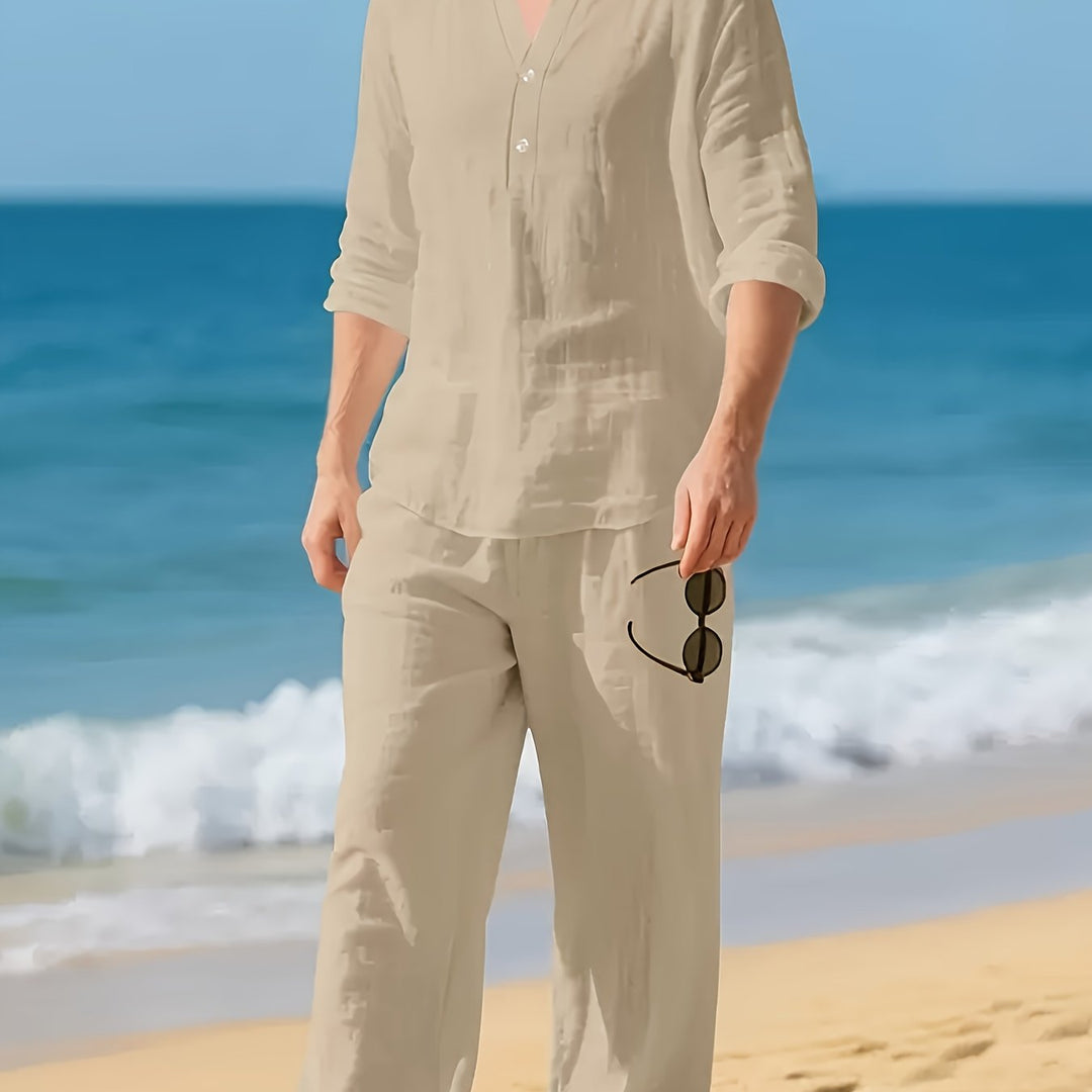 Faro | Men's Linen Long Sleeve Top & Trousers Set