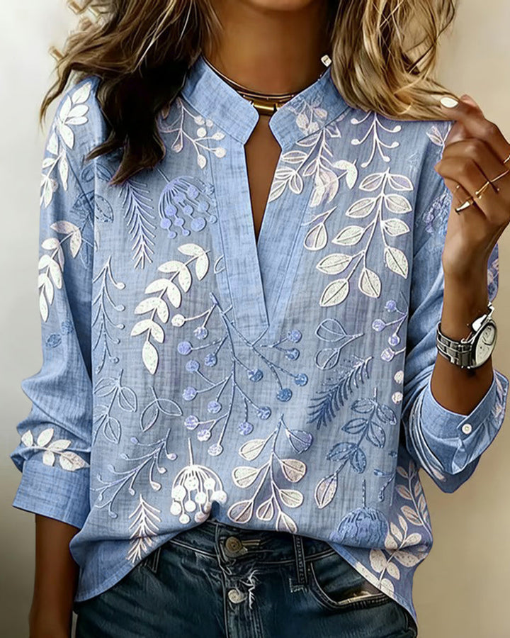 Elaine | Botanical Notch-Neck Blouse