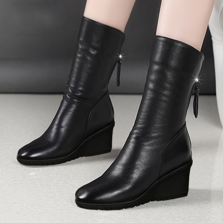 Kendra | Elegant Mid-Calf Wedge Boots