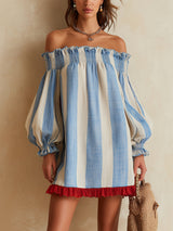 Adelina | Off-Shoulder Striped Mini Dress