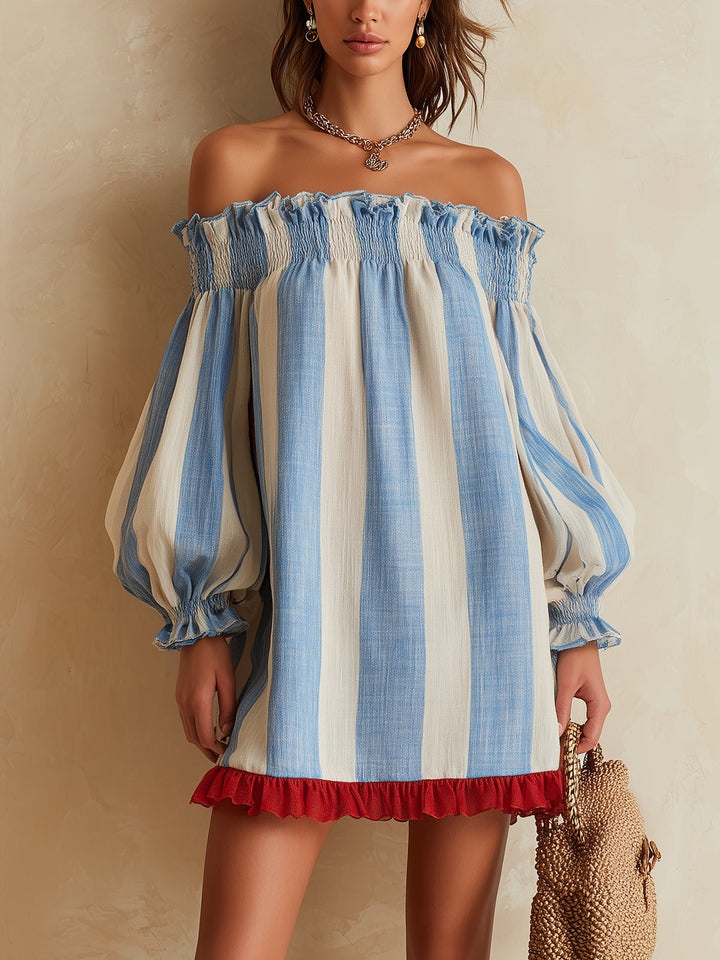 Adelina | Off-Shoulder Striped Mini Dress