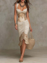 Rosetta | Bohemian Ruched Midi Dress