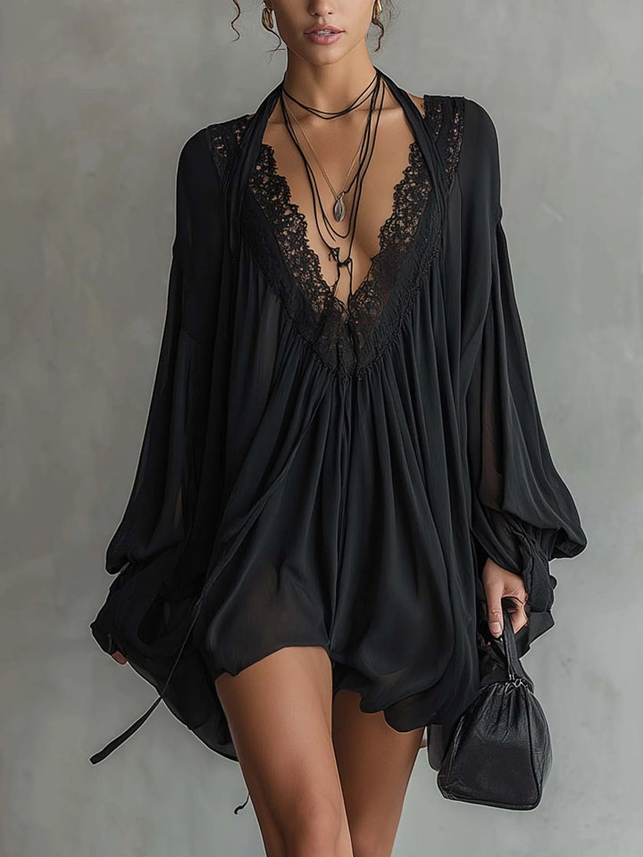 Nathalie | Flowing Lace-Trim Mini Dress