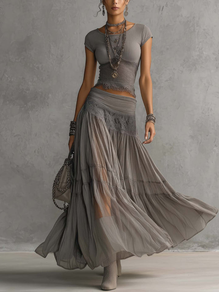 Marjorie | Flowing Lace-Paneled Two-Piece Set