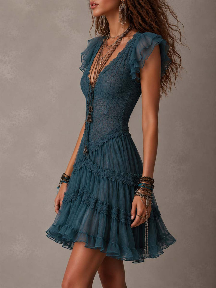 Amandine | Tiered Lace Ruffle Mini Dress