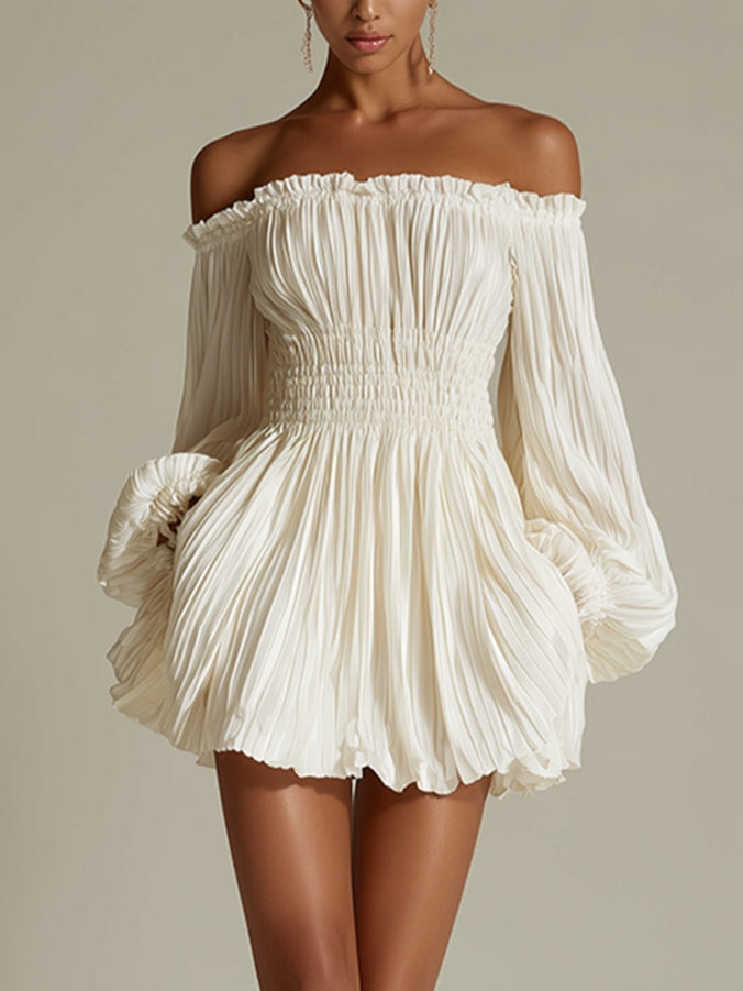 Lucia | Off-Shoulder Pleated Mini Dress