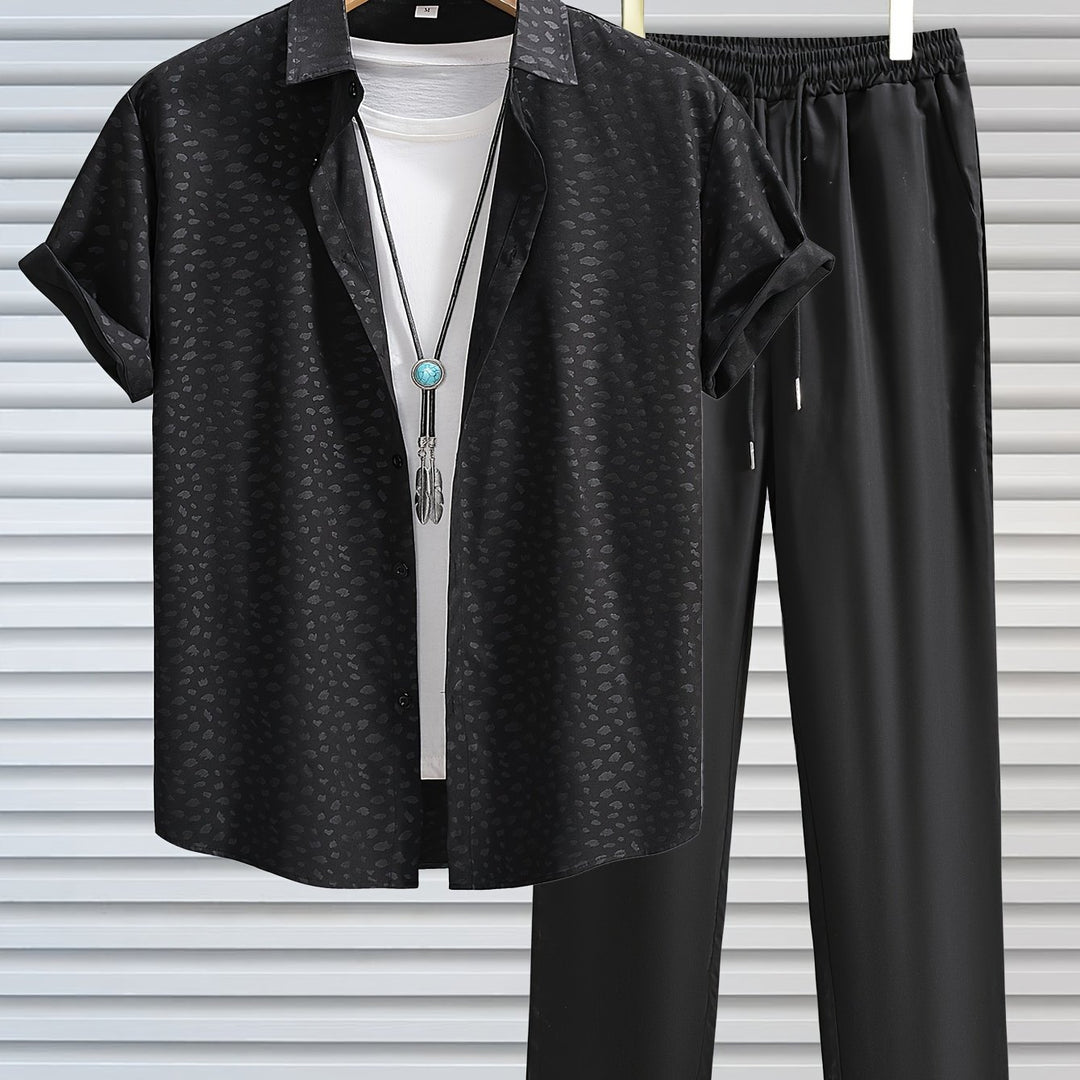 Adam | Men's Jacquard Short Sleeve Shirt & Trouser Set