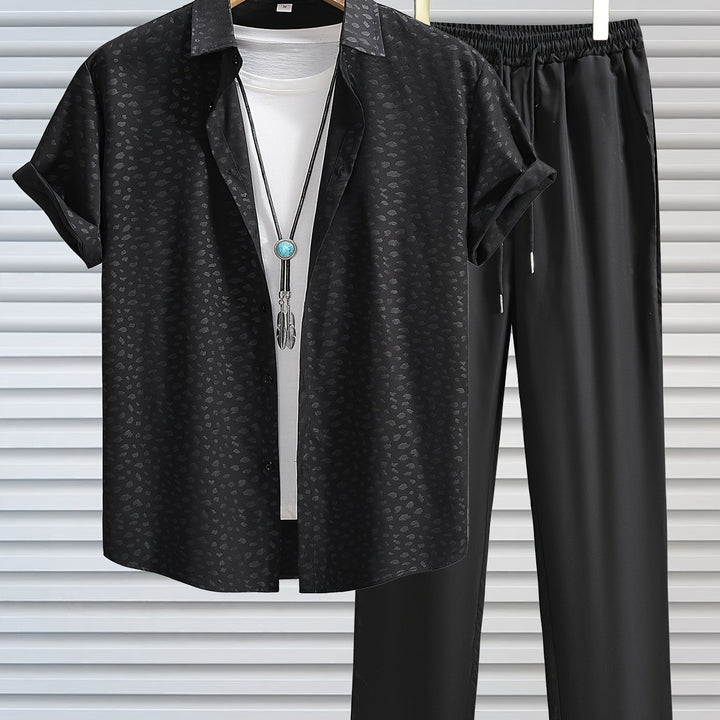 Adam | Men's Jacquard Short Sleeve Shirt & Trouser Set