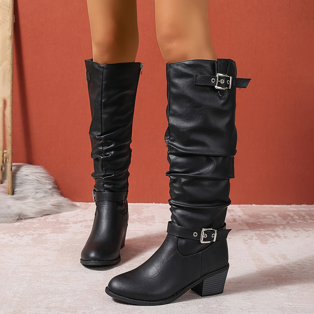 Juliana | Slouchy Buckle Knee-High Boots