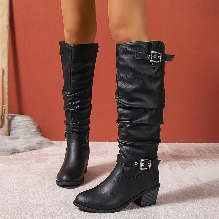 Juliana | Slouchy Buckle Knee-High Boots