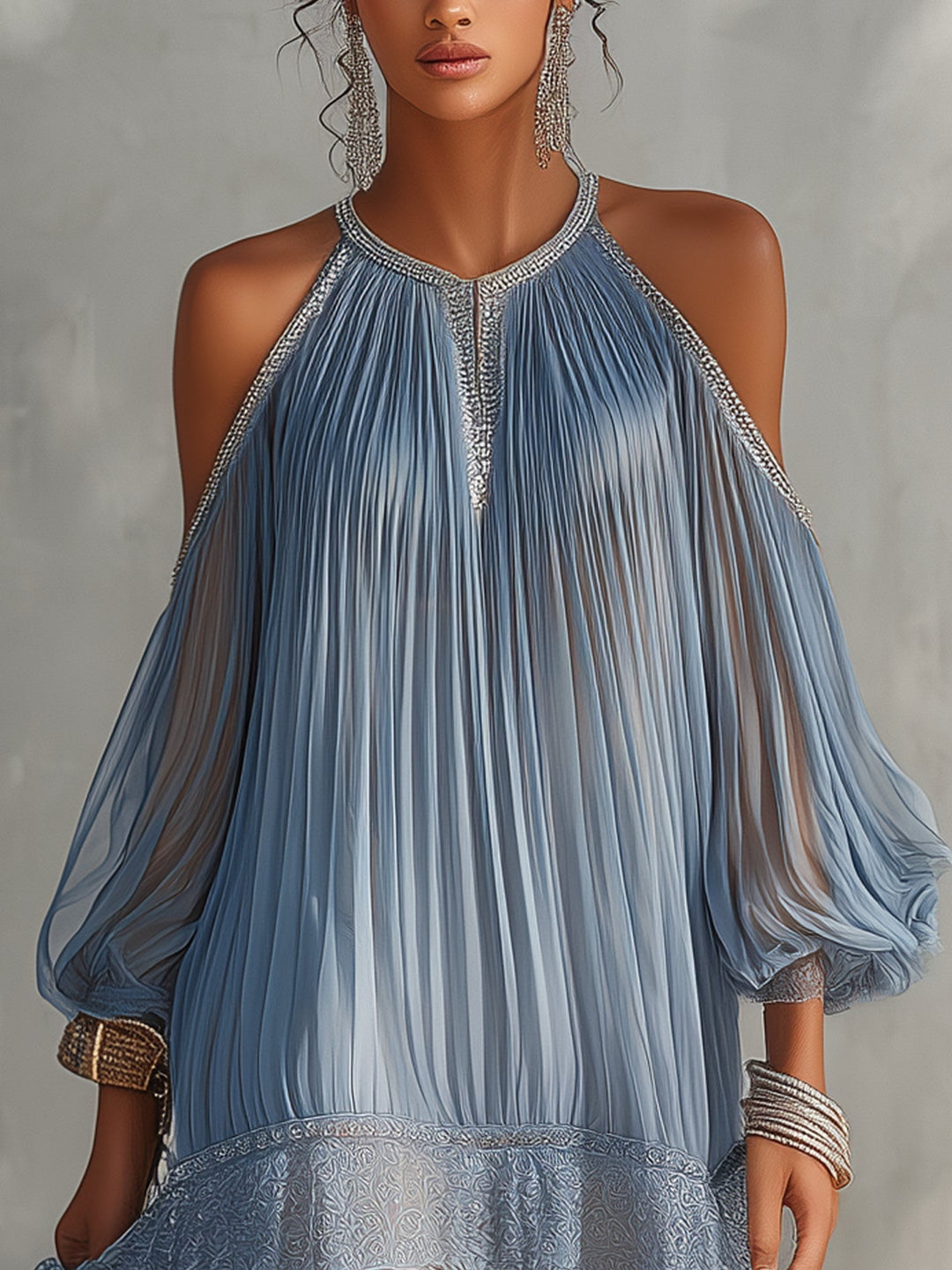 Lavinia | Pleated Cold-Shoulder Mini Dress