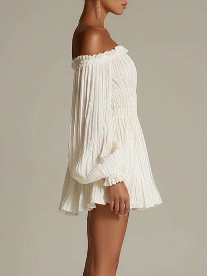 Lucia | Off-Shoulder Pleated Mini Dress