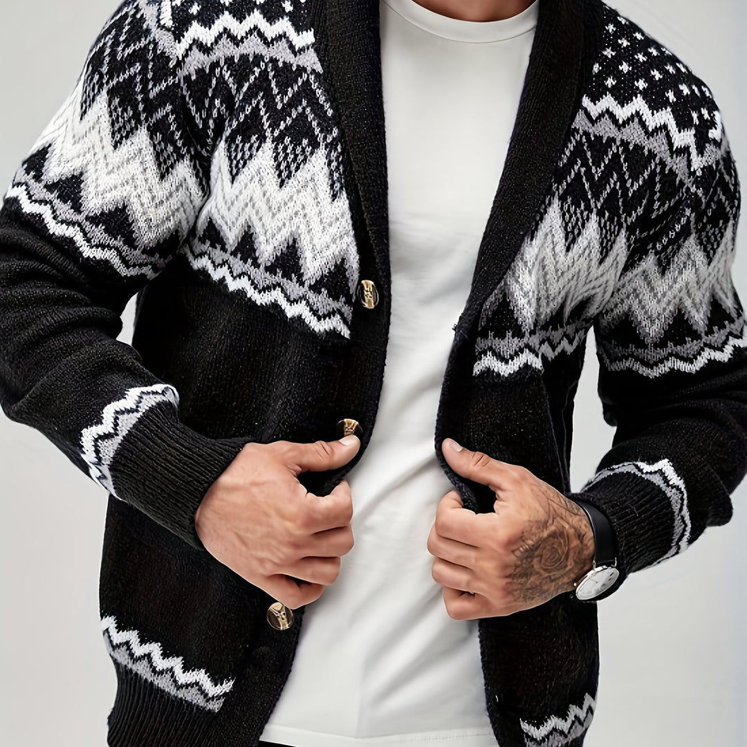 Silas | Nordic-Pattern Shawl Cardigan