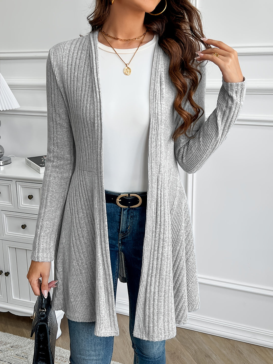 Marianne | Ribbed Longline Open-Front Cardigan