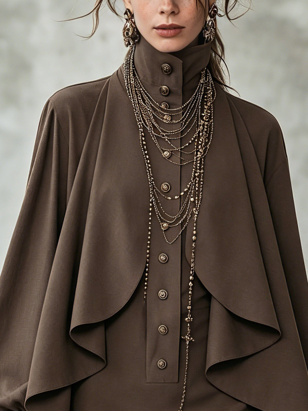 Selene | Cape-Paneled High-Neck Mini Dress