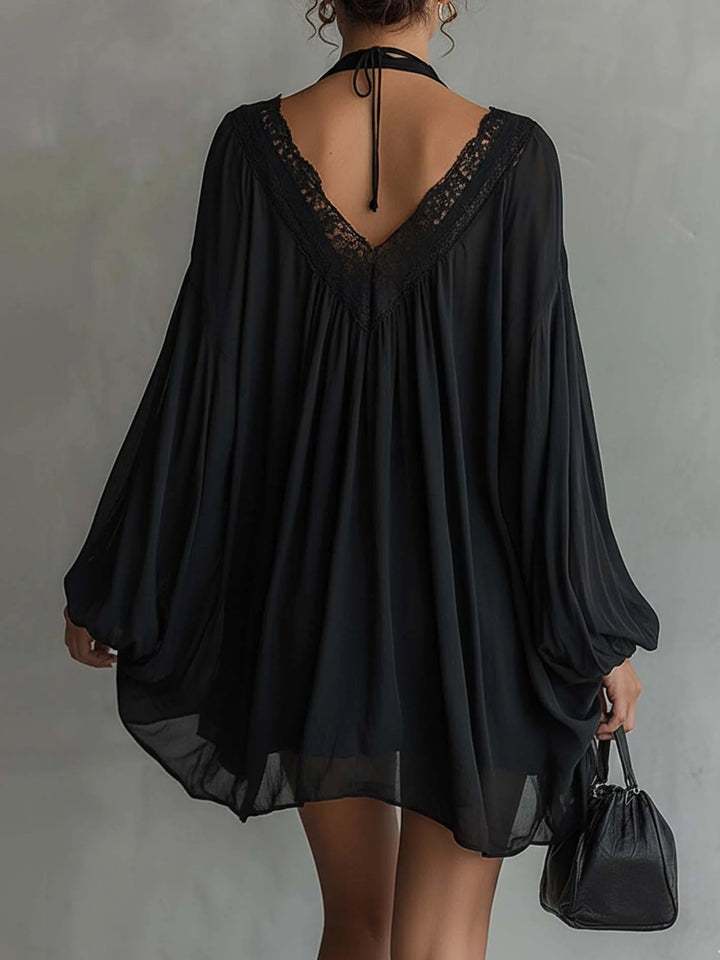 Nathalie | Flowing Lace-Trim Mini Dress