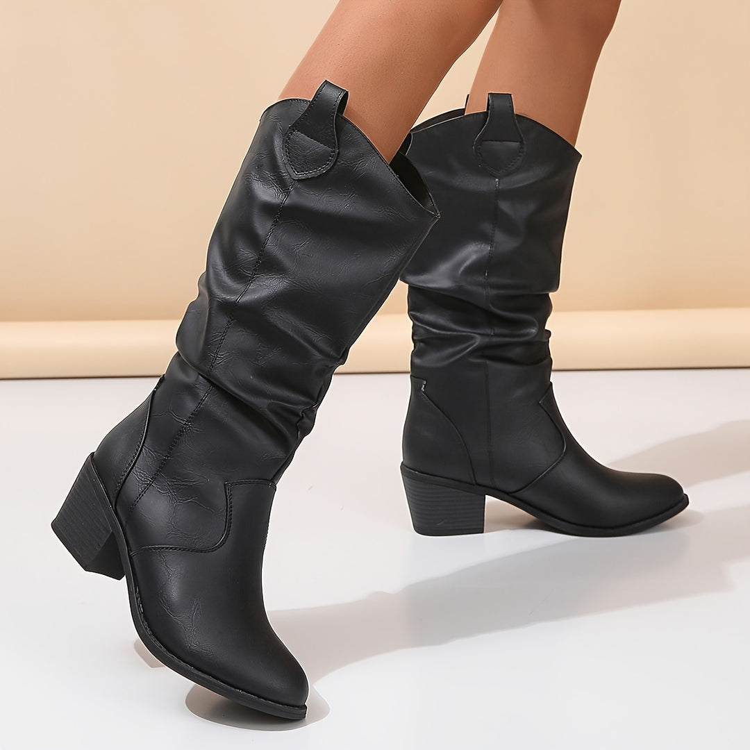 Nadia | Slouch Western Mid-Calf Boots