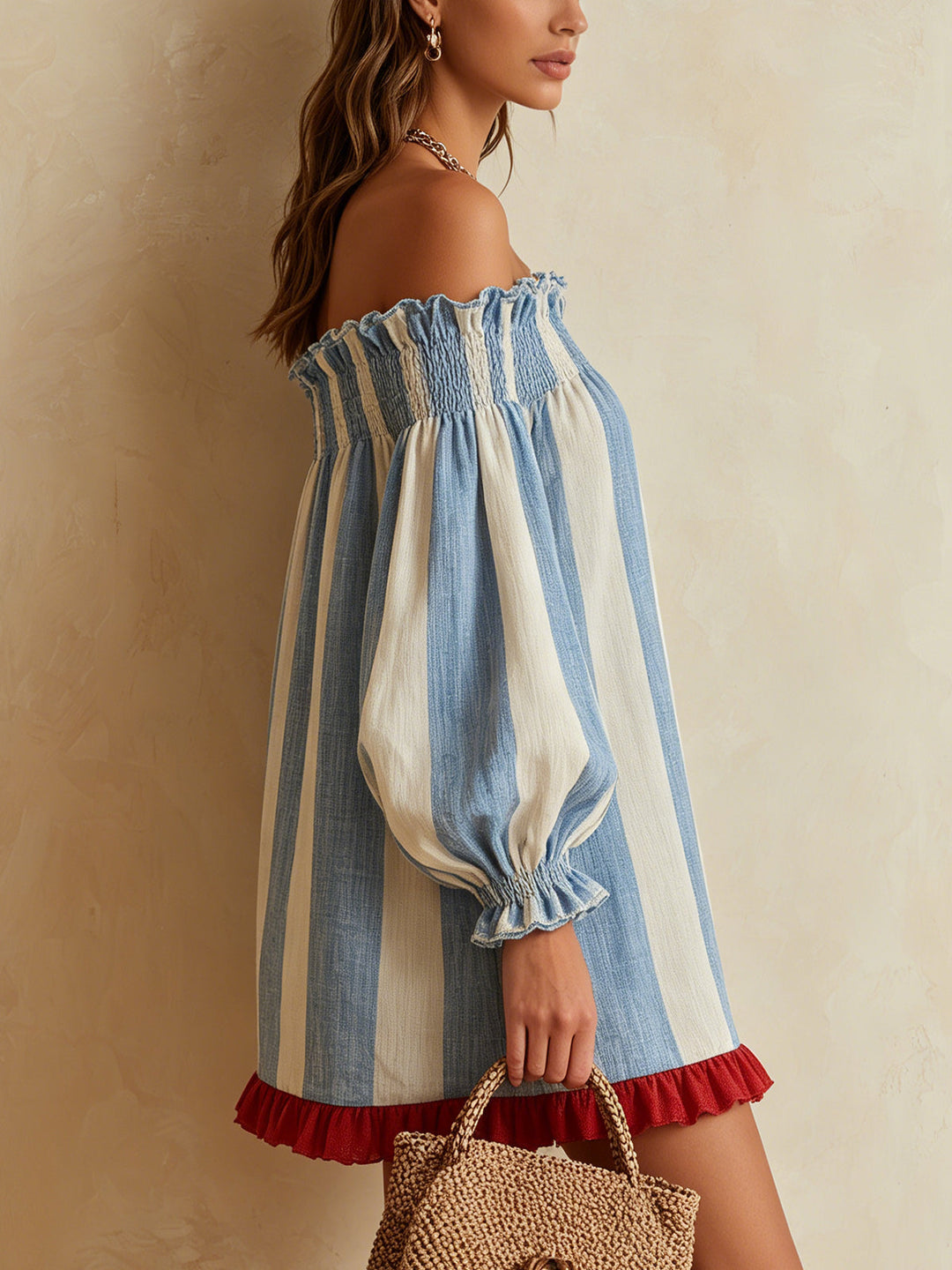 Adelina | Off-Shoulder Striped Mini Dress