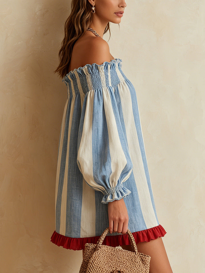 Adelina | Off-Shoulder Striped Mini Dress
