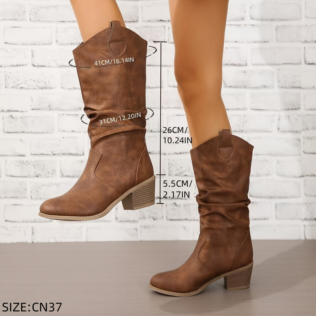 Nadia | Slouch Western Mid-Calf Boots