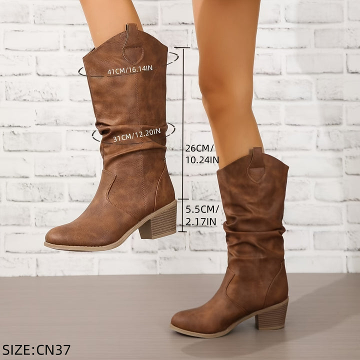 Nadia | Slouch Western Mid-Calf Boots