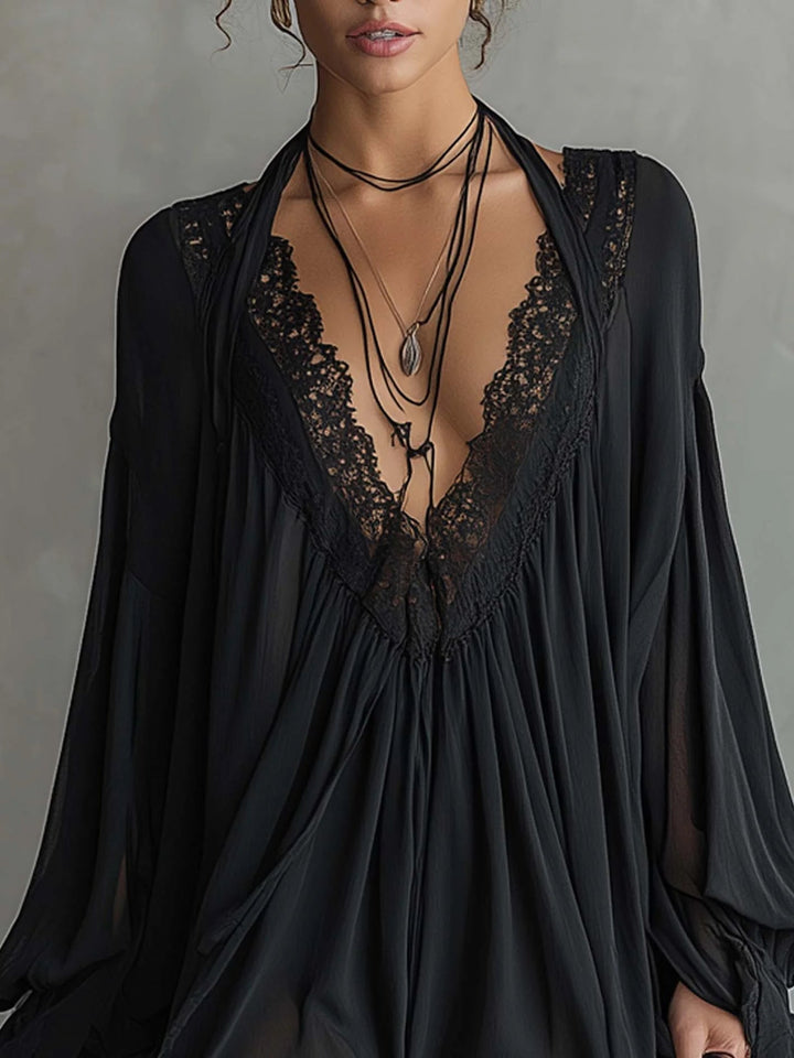 Nathalie | Flowing Lace-Trim Mini Dress