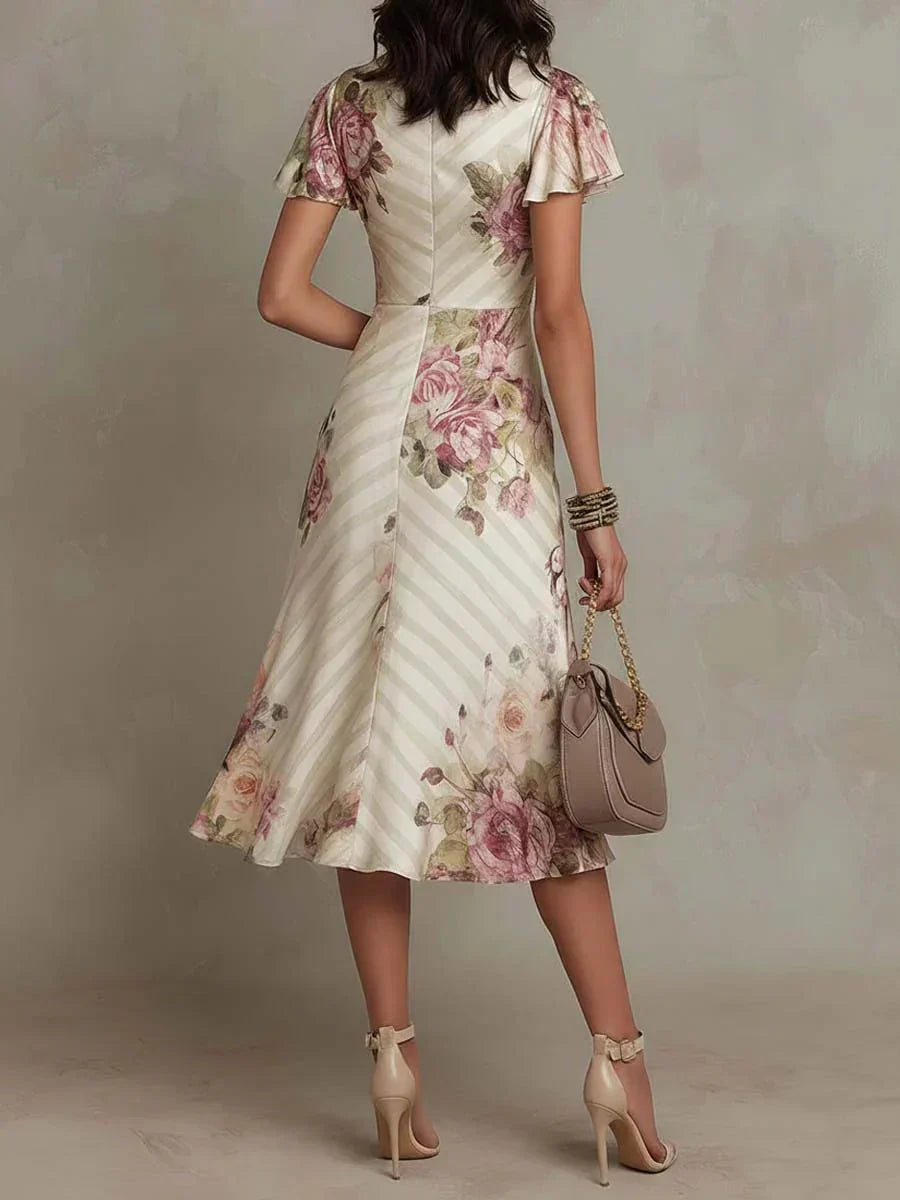 Antonia | Elegant Floral Ruched Wrap Midi Dress