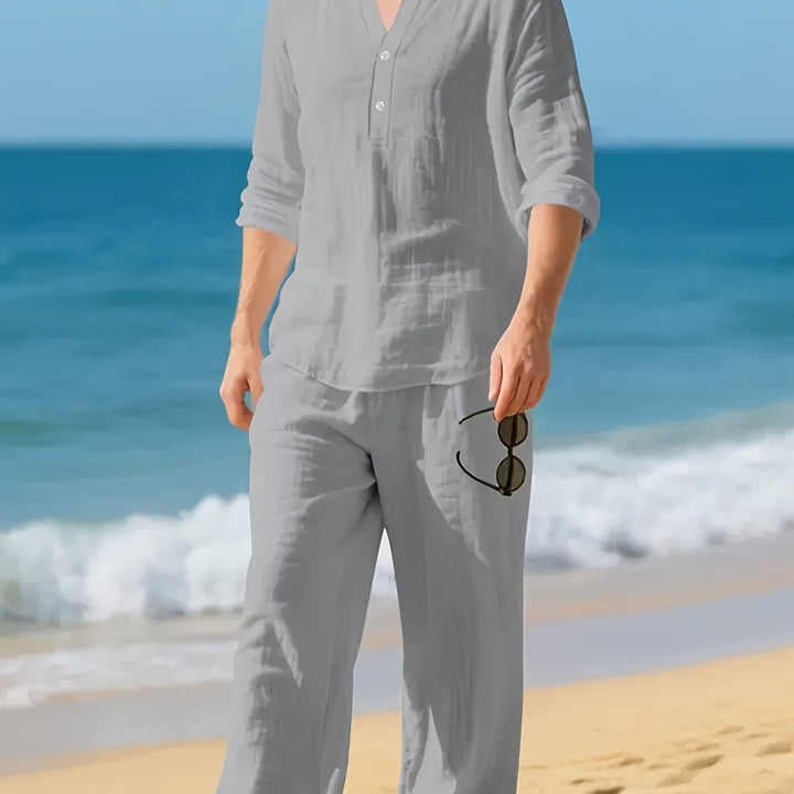 Faro | Men's Linen Long Sleeve Top & Trousers Set