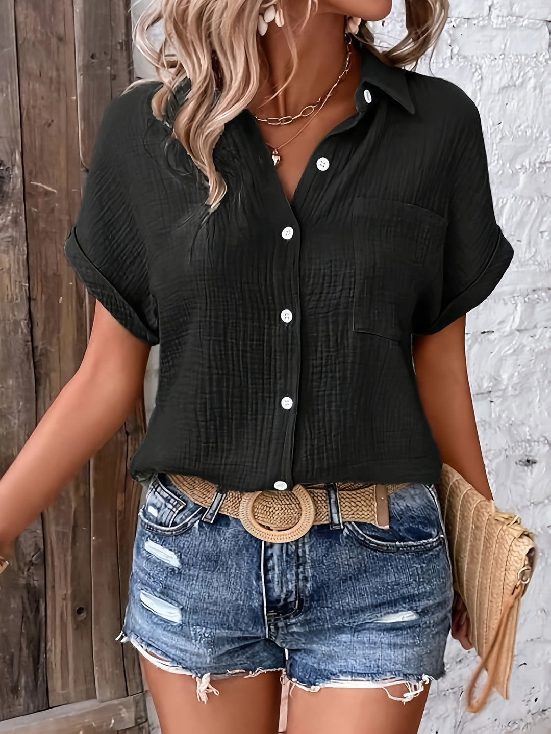 Harlow | Women's Textured Oversized Button-Up Shirt