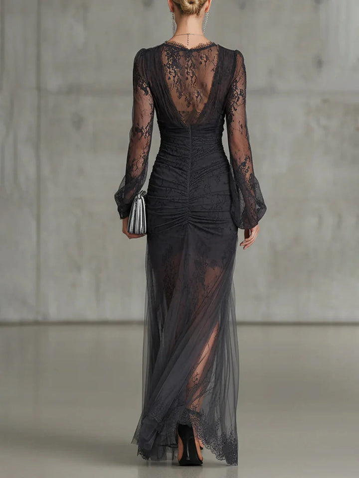 Larissa | Ruched Sheer Evening Gown