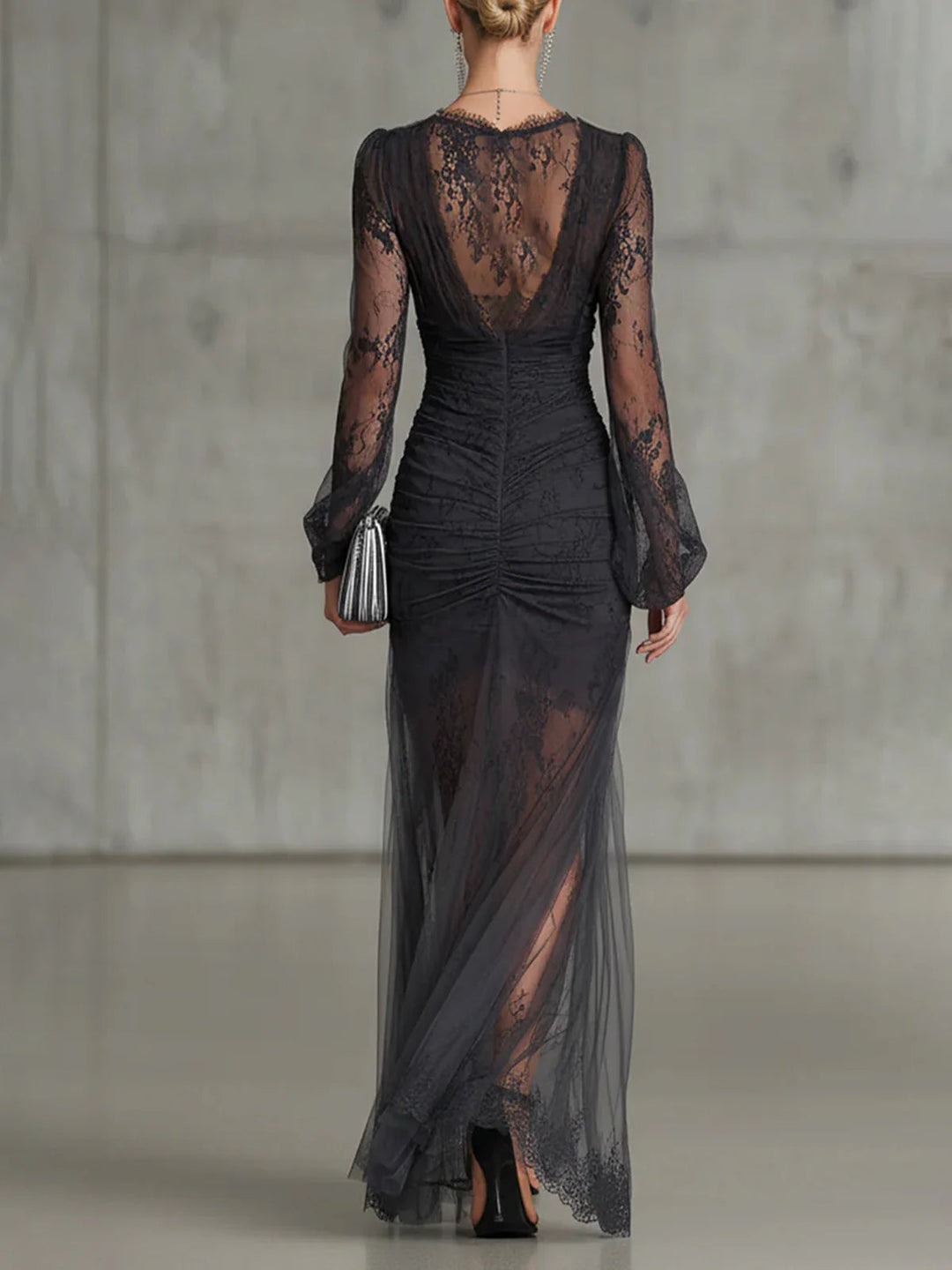 Adelina | Sheer Lace Long-Sleeve Maxi Dress