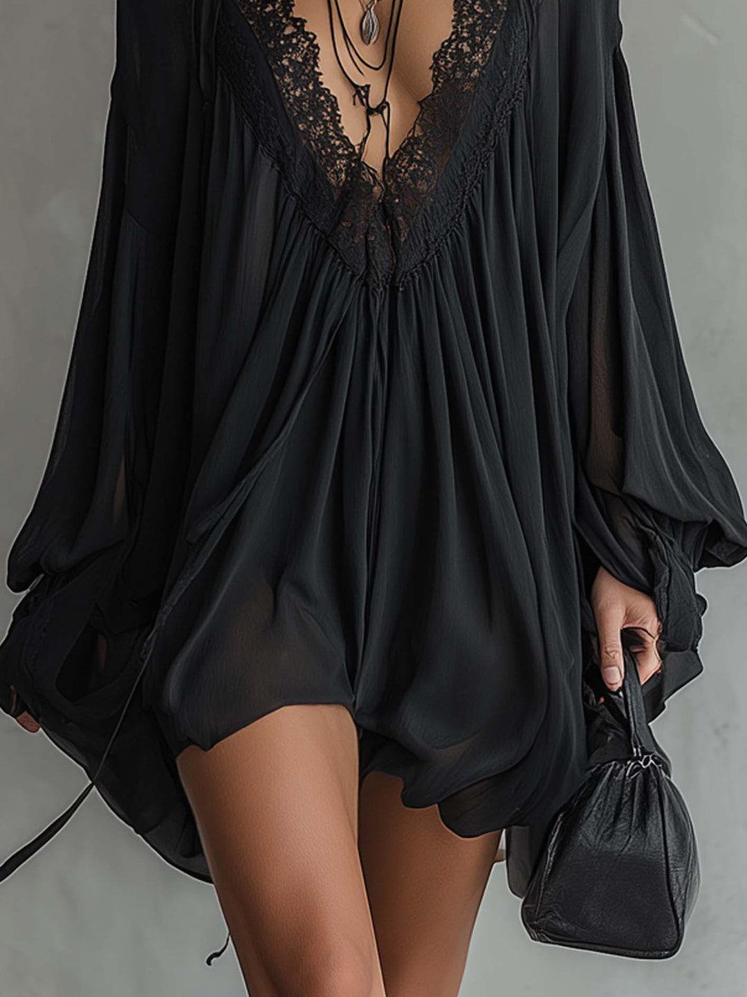 Nathalie | Flowing Lace-Trim Mini Dress