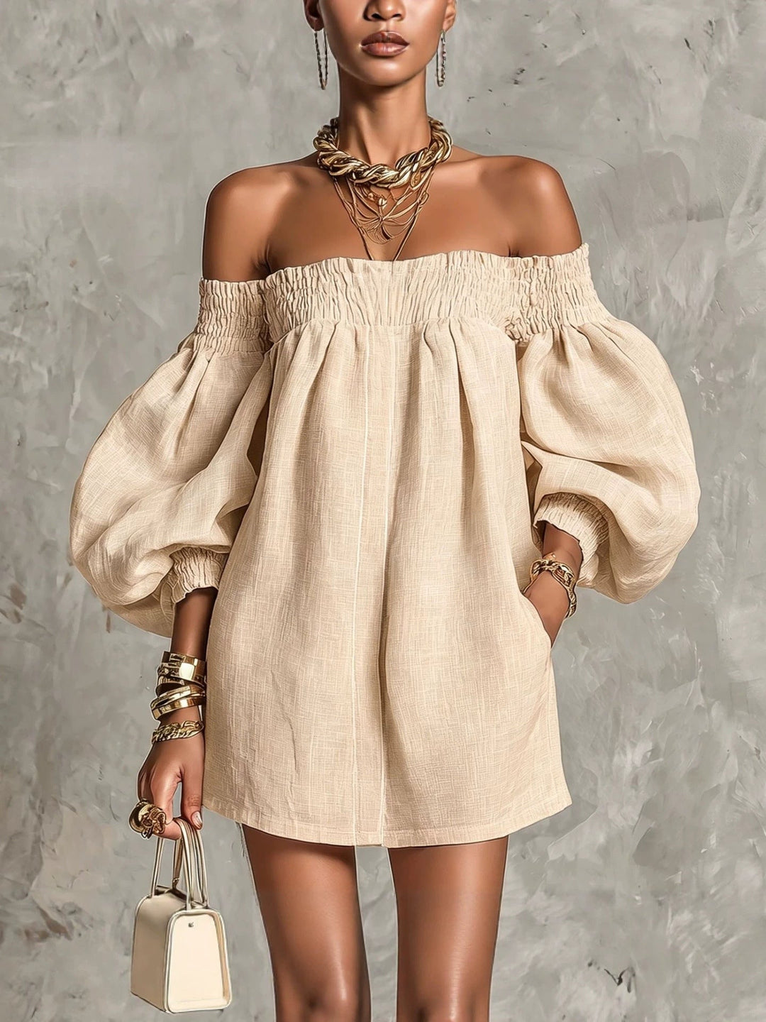 Odette | Off-Shoulder Puff-Sleeve Mini Dress