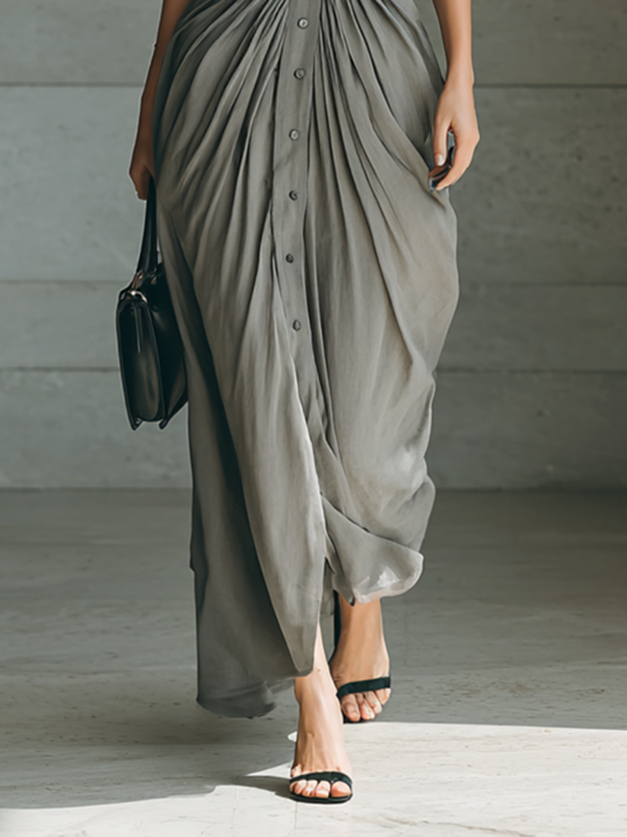Evelyne | Draped Belted Maxi Dress