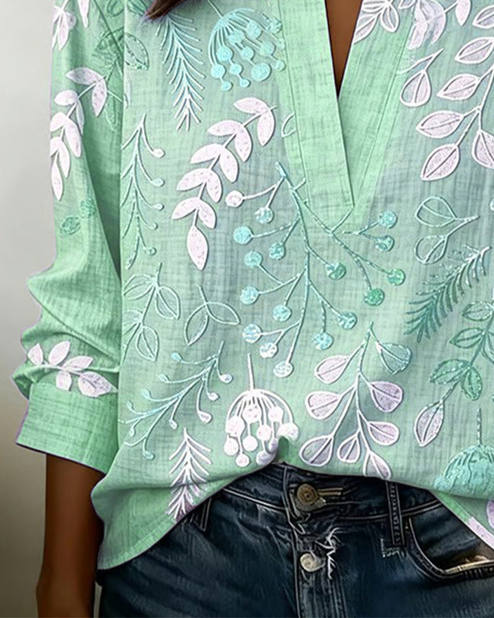 Elaine | Botanical Notch-Neck Blouse