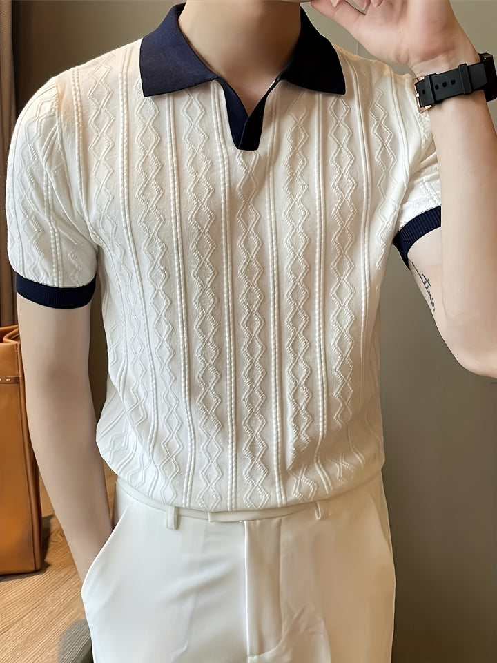 Curtis | Textured Contrast-Collar Polo Shirt
