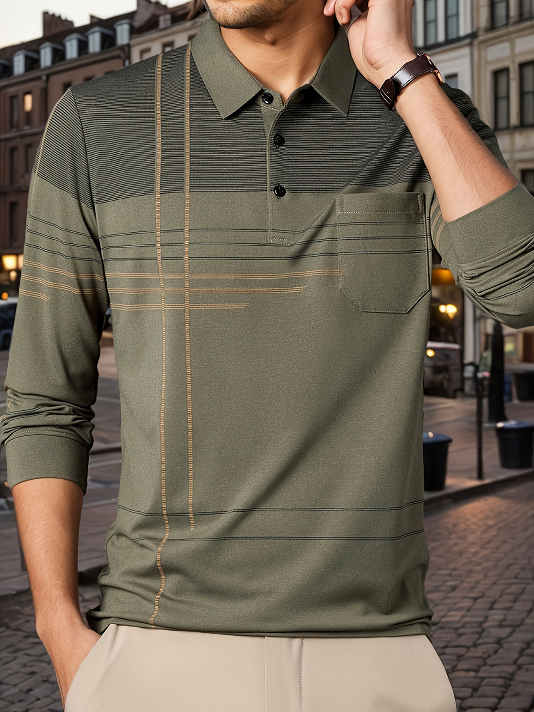 Barnett | Men's Contrast Panel Long Sleeve Polo