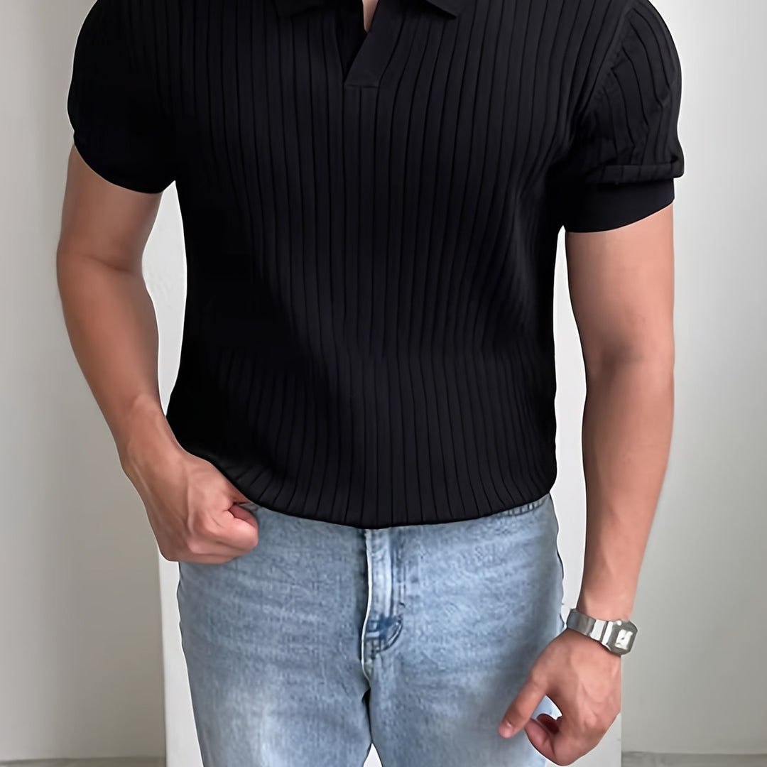 Lorenzo | Men's Ribbed Knit Open-Collar Polo
