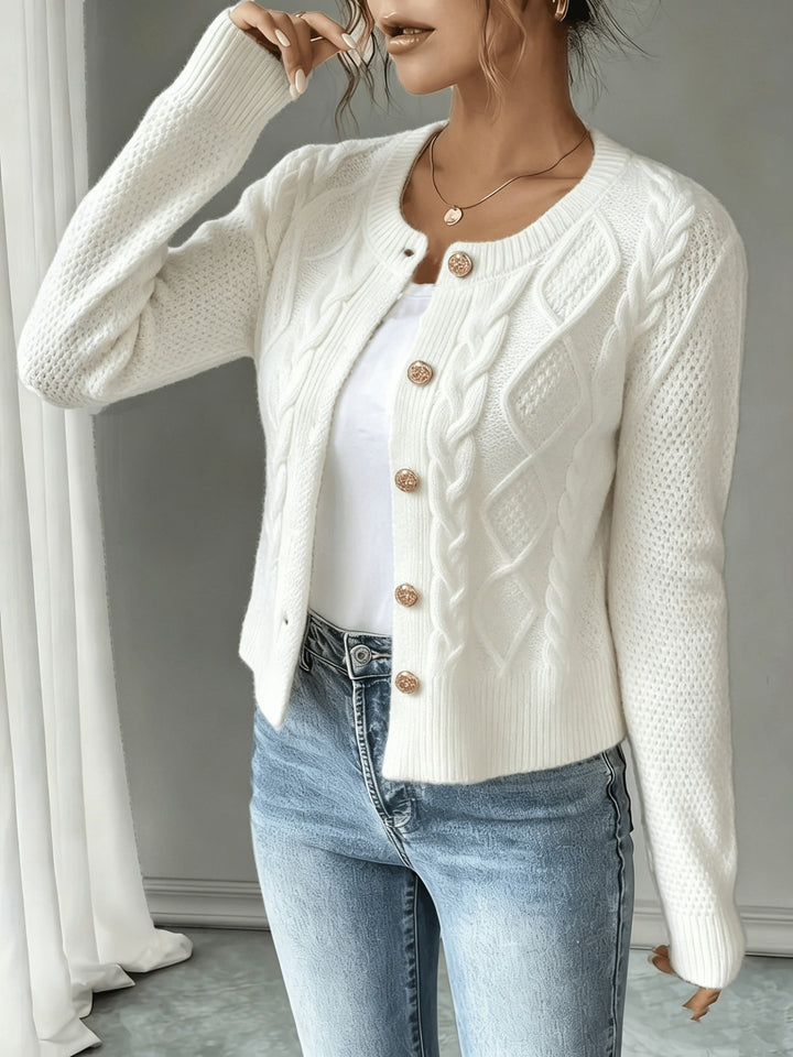 Eleanor | Cable-Knit Button-Front Cardigan
