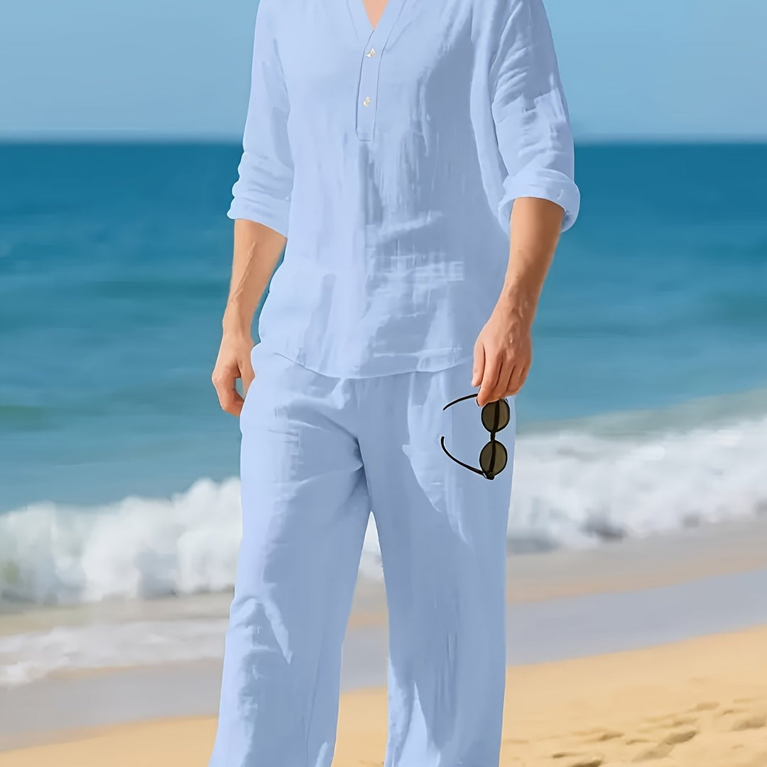 Faro | Men's Linen Long Sleeve Top & Trousers Set