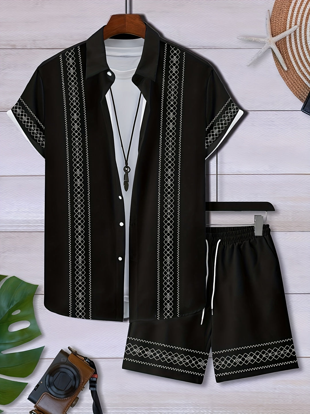 Donovan | Men's Geometric Print Shirt & Shorts Set