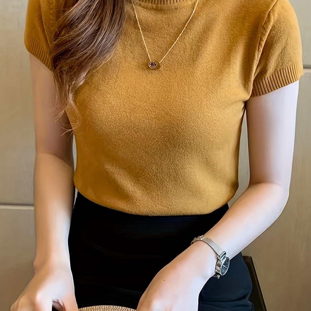 Marguerite | Refined Mock-Neck Short Sleeve Top