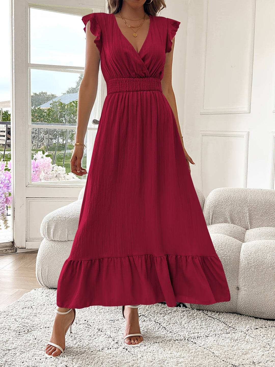 Seraphina | Ruffled V-Neck Midi Dress