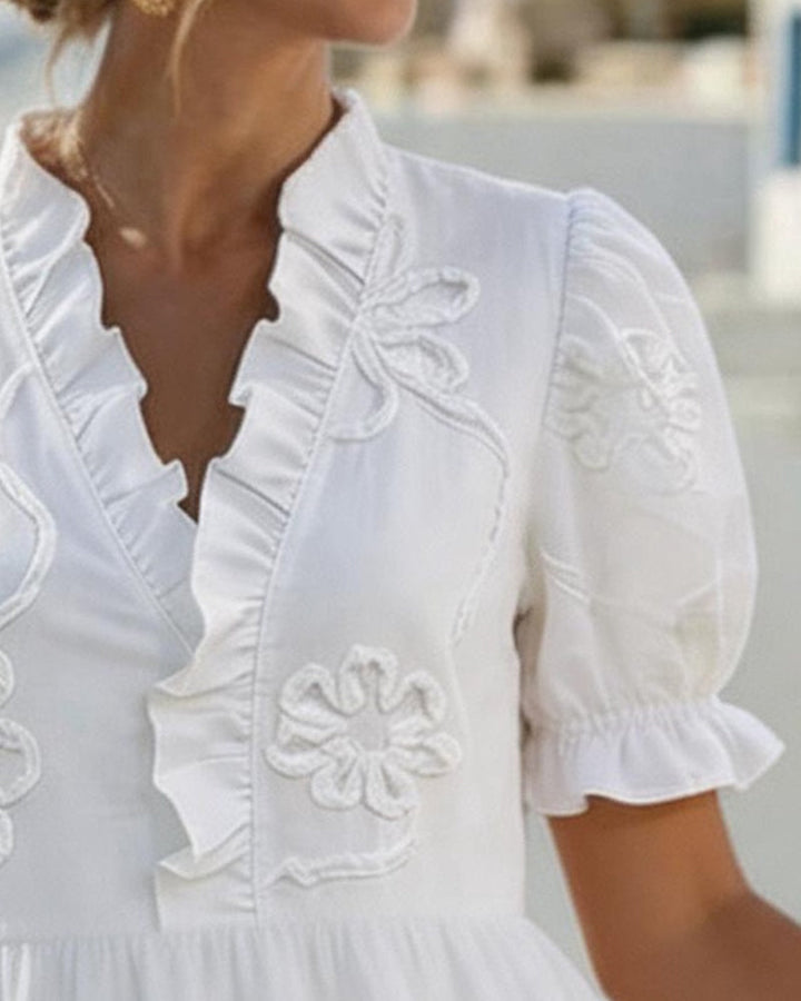 Grace | Embroidered Ruffle Midi Dress