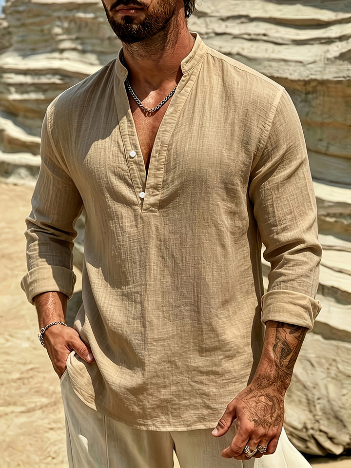Solan | Men's Relaxed Linen Henley Shirt