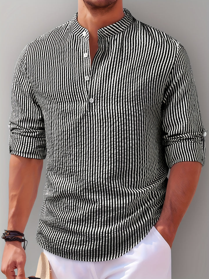 Rowan | Men's Band Collar Long Sleeve Stripe Shirt