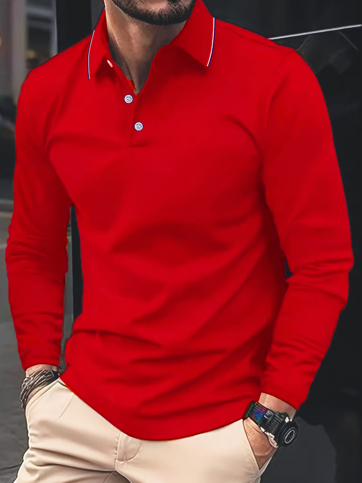 Wells | Men's Long Sleeve Lapel Polo Shirt