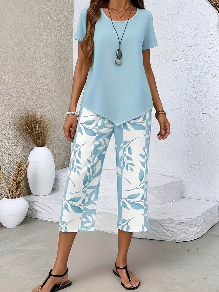 Camille | Women's Two-Piece Botanical Print Top & Trouser Set