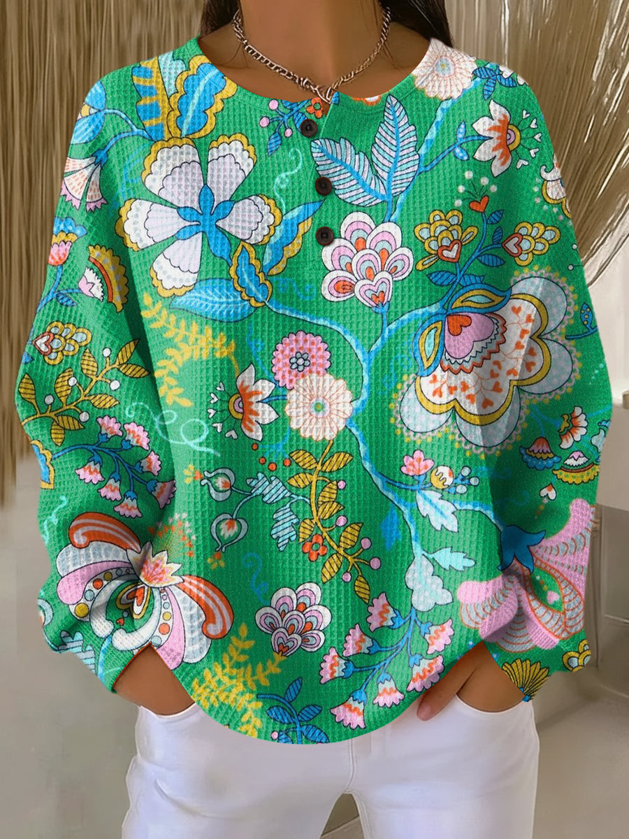 Marjorie | Artful Floral Button-Neck Sweater
