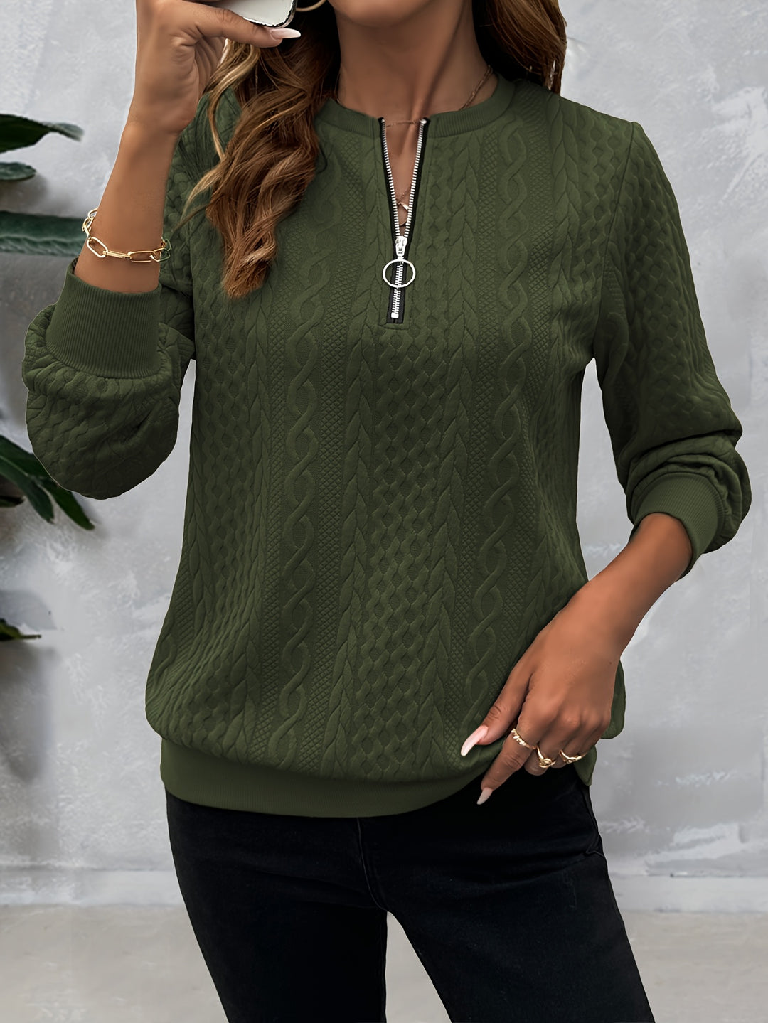 Corinne | Textured Half-Zip Sweatshirt